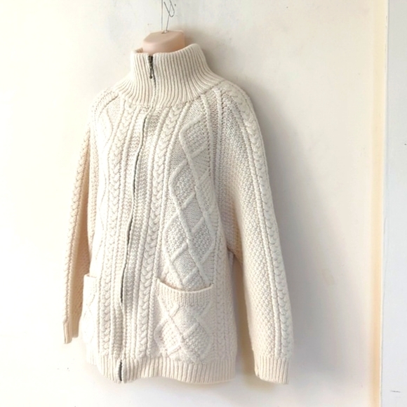 Aran Crafts Merino Wool Irish Fisherman Zipper Cardigan 1XX - Picture 9 of 16